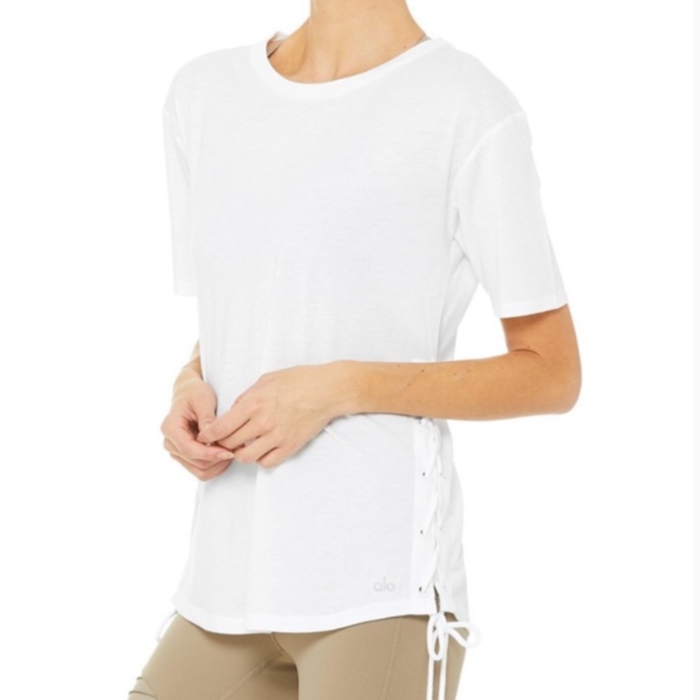 ALO Yoga Bliss Lace Up, Tie Side Tee